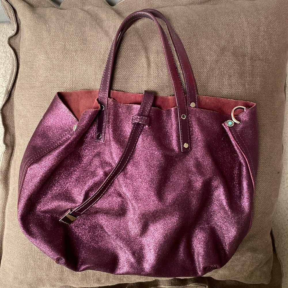 Tiffany & Co top handle suede leather tote bag purple made in Italy